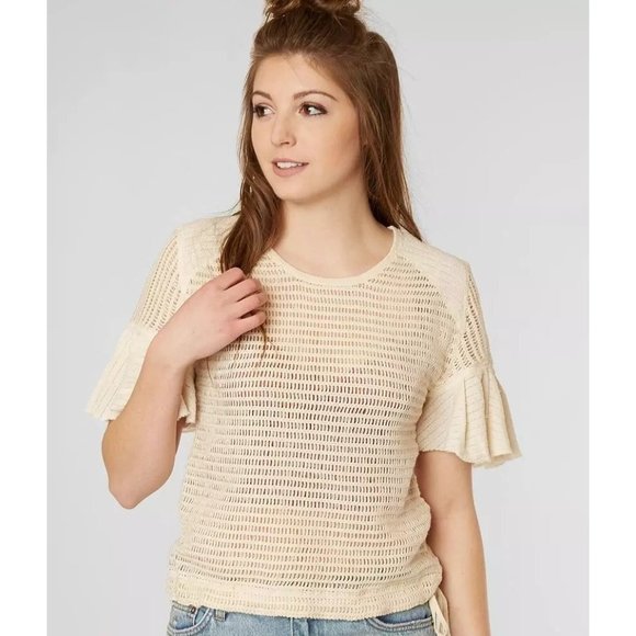 Free People‎ Babes Only Open Weave Knit Ruffle Tee Top Size Small - Picture 1 of 8